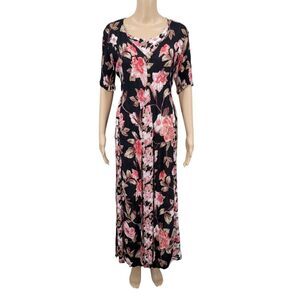 Starina Vintage 90s Dark Floral Full Sweep  Women's Maxi Dress